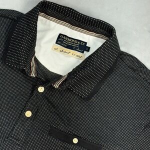 Hammond & Co Patrick Grant Polo Mens‎ Large Black Micro Dot Short Sleeve Shirt
